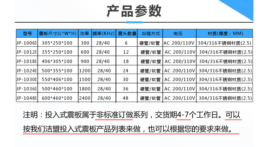 超声波振板系列参数